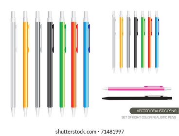 Set Of Eight Color Realistic Pens