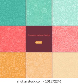 Set of eight colorful floral patterns (seamlessly tiling).Seamless pattern can be used for wallpaper, pattern fills, web page background,surface textures. Floral seamless backgrounds combo.