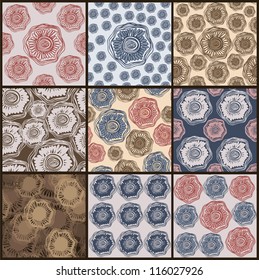 Set of eight colorful floral patterns (seamlessly tiling).Seamless pattern can be used for wallpaper, pattern fills, web page background,surface textures. Floral seamless backgrounds combo.