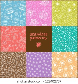 Set of eight colorful floral patterns
