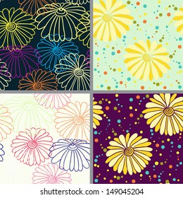 Set of eight colorful floral patterns (seamlessly tiling).Seamless pattern can be used for wallpaper, pattern fills, web page background,surface textures. Floral seamless backgrounds combo.