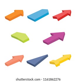 Set of eight colorful isometric arrows. Vector illustration