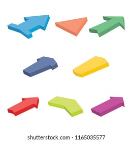 Set of eight colorful isometric arrows. Vector illustration