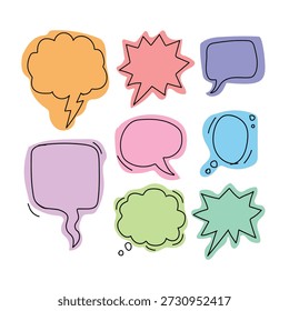 Set of eight colorful speech bubbles 