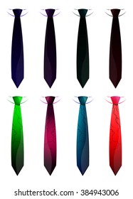 Set of eight colorful ties, vector