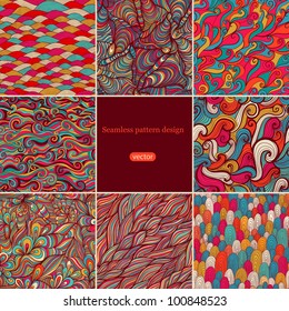 Set of eight colorful wave patterns (seamlessly tiling).Seamless pattern can be used for wallpaper, pattern fills, web page background,surface textures. Fashion seamless  backgrounds combo.