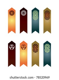 Set of eight coloured bookmarks with crop circles design