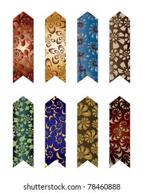 Set of eight coloured bookmarks with floral motives