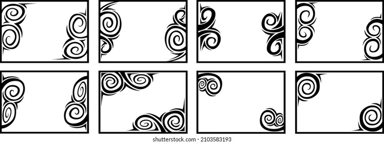 A set of eight designer frames. Frames of an unusual shape. Vector illustration.