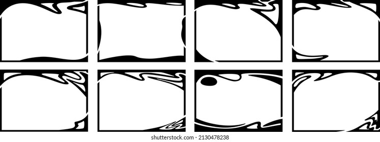 A set of eight designer frames. Frames of an unusual shape. Vector illustration.