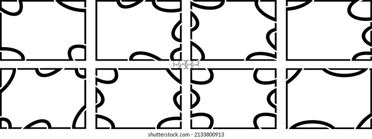 A set of eight designer frames. Frames of an unusual shape. Vector illustration.