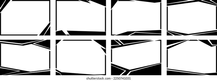 A set of eight designer frames. Frames of an unusual shape. Vector illustration.