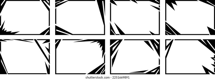 A set of eight designer frames. Frames of an unusual shape. Vector illustration.