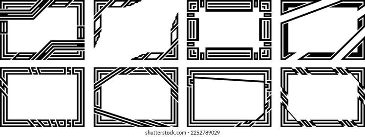 A set of eight designer frames. Frames of an unusual shape. Vector illustration.