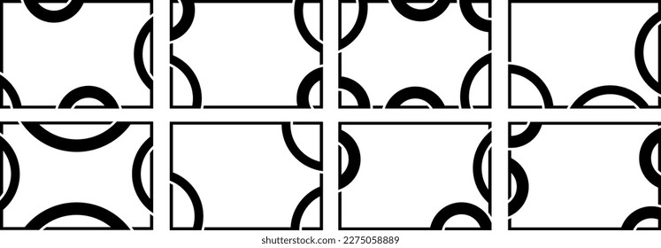 A set of eight designer frames. Frames of an unusual shape. Vector illustration.