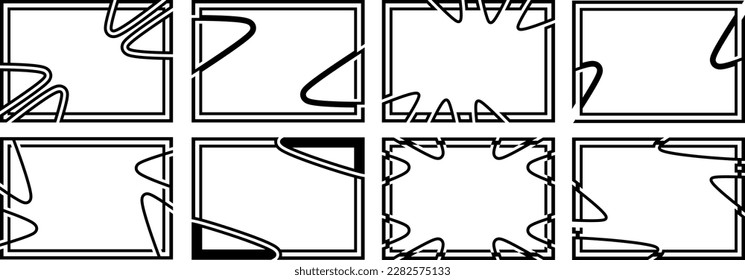 A set of eight designer frames. Frames of an unusual shape. Vector illustration.