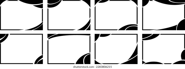 A set of eight designer frames. Frames of an unusual shape. Vector illustration.