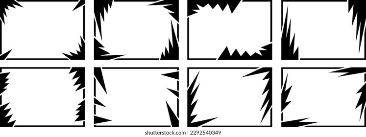 A set of eight designer frames. Frames of an unusual shape. Vector illustration.