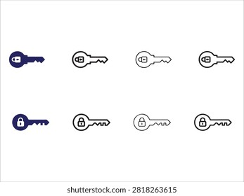 Set of eight different key icons with lock symbols in various styles