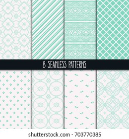 set of eight different ornamental green patterns. Ethnic floral and geometric ornaments