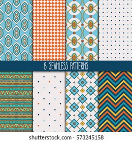 set of eight different ornamental patterns. Ethnic floral and geometric ornaments