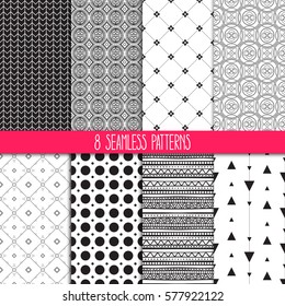 set of eight different ornamental patterns. Ethnic floral and geometric ornaments