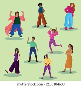 set of eight empowered girls