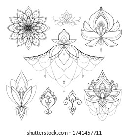 Filigree Lotus Flower Set Vector Hand Stock Vector (Royalty Free ...