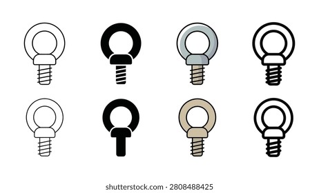 Set of eight eye bolt screw hook illustrations