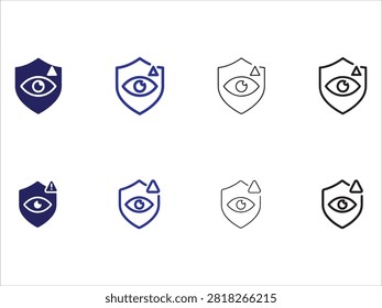Set of eight eye security shield icons with different styles and colors