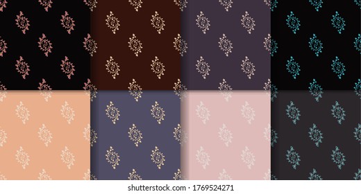 Set of eight fractal seamless patterns. Vector abstract background for creative design