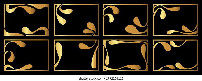 Ein Satz von acht goldenen Rahmen. Rahmen in ungewöhnlicher Form. Vektorgrafik.