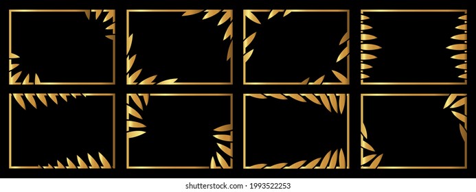 A set of eight gold frames. Frames of an unusual shape. Vector illustration.
