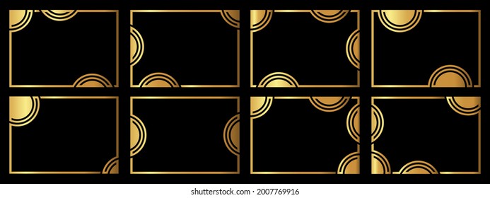 Un conjunto de ocho marcos dorados. Marcos de una forma inusual. Ilustración vectorial.