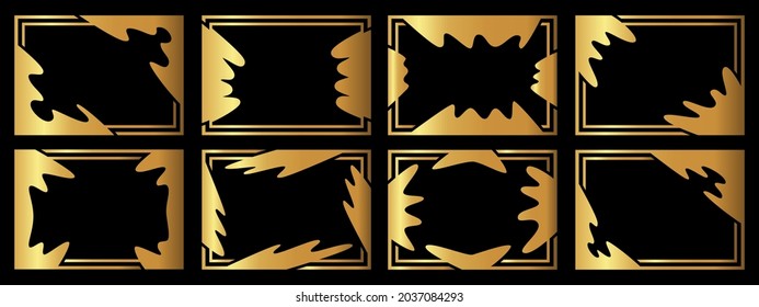 Un conjunto de ocho marcos dorados. Marcos de una forma inusual. Ilustración vectorial.