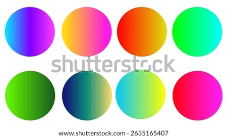 A set of eight gradient pallet color abstract circles with vibrant colors swatches set. Perfect for editing purpose, or backgrounds, logos, web elements, summer design, backdrop, modern designs.