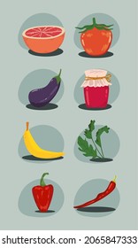 set of eight grocery items