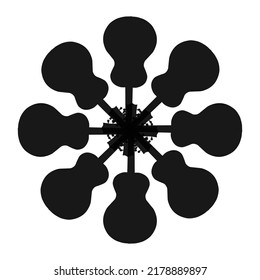 A set of eight  guitars set together over a white background