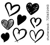 Set of eight hand drawn heart. Handdrawn rough marker hearts isolated on white background. Vector illustration for your graphic design
