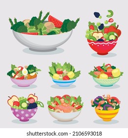 set of eight healthy food bowls