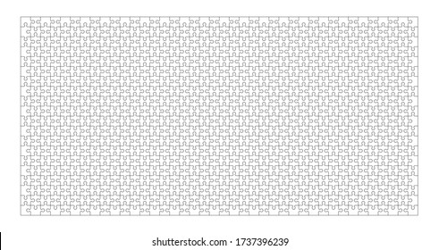 Set of eight hundred jigsaw puzzle pieces. Puzzle with different types of details and the ability to move each part. Black and white vector illustration.