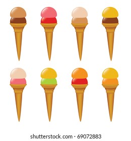 set of eight ice-cream with different colors