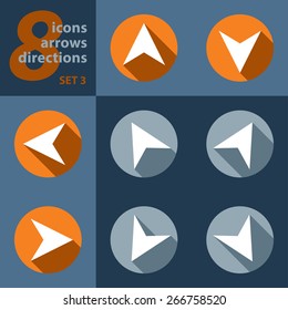 set of eight icons with arrows in all eight directions and stylized shadows