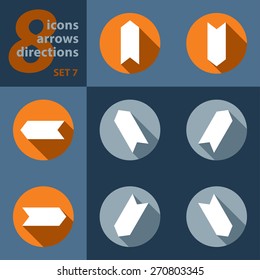 set of eight icons with arrows in all eight directions with stylized shadows