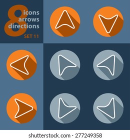 set of eight icons with arrows in all eight directions with stylized shadows