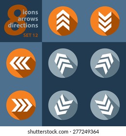 set of eight icons - with arrows in all eight directions with stylized shadows