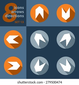 set of eight icons. with arrows in all eight directions with stylized shadows
