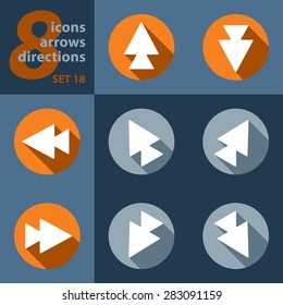 set of eight icons - with arrows in all eight directions with stylized shadows