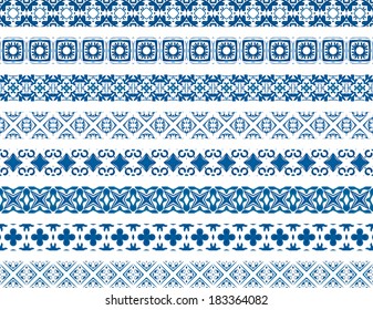 Set of eight illustrated decorative borders made of Portuguese tiles