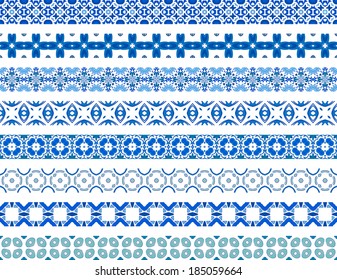 Set of eight illustrated decorative borders made of Portuguese tiles